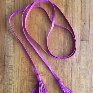 Pink leather fringe belt